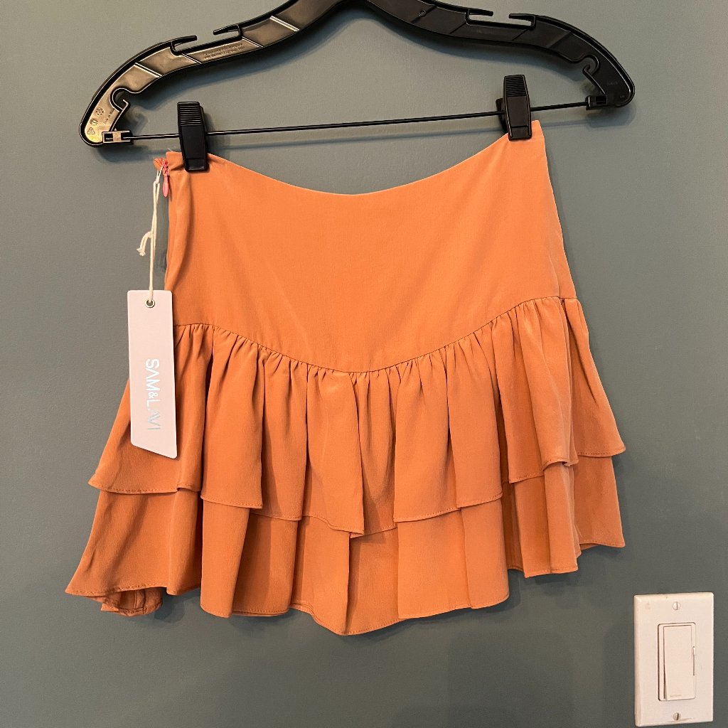 Sam & Lavi Mini Tiered Silk Skirt - Peach, Xs